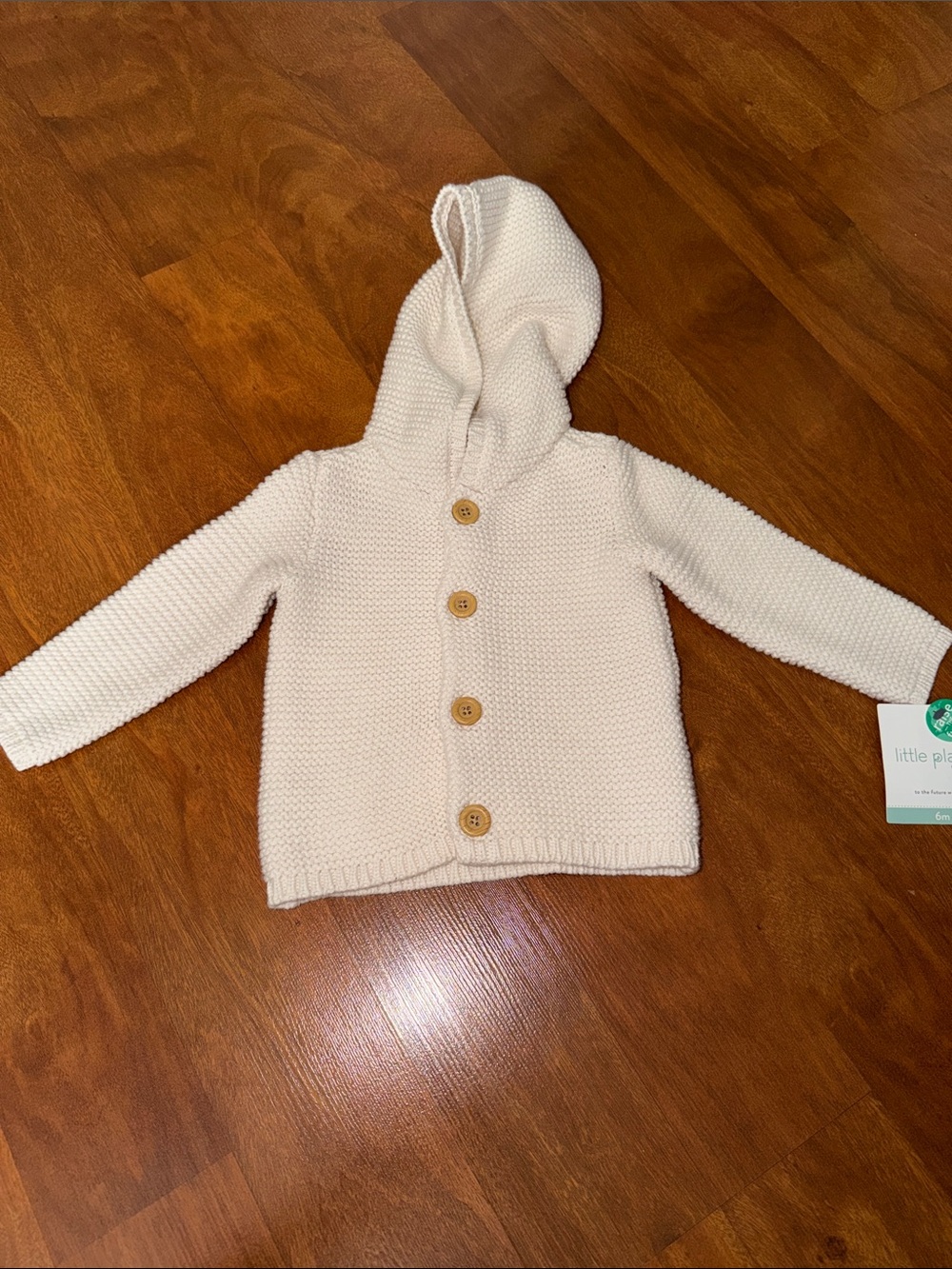 Cream Hooded Knit Cardigan with Wooden Buttons